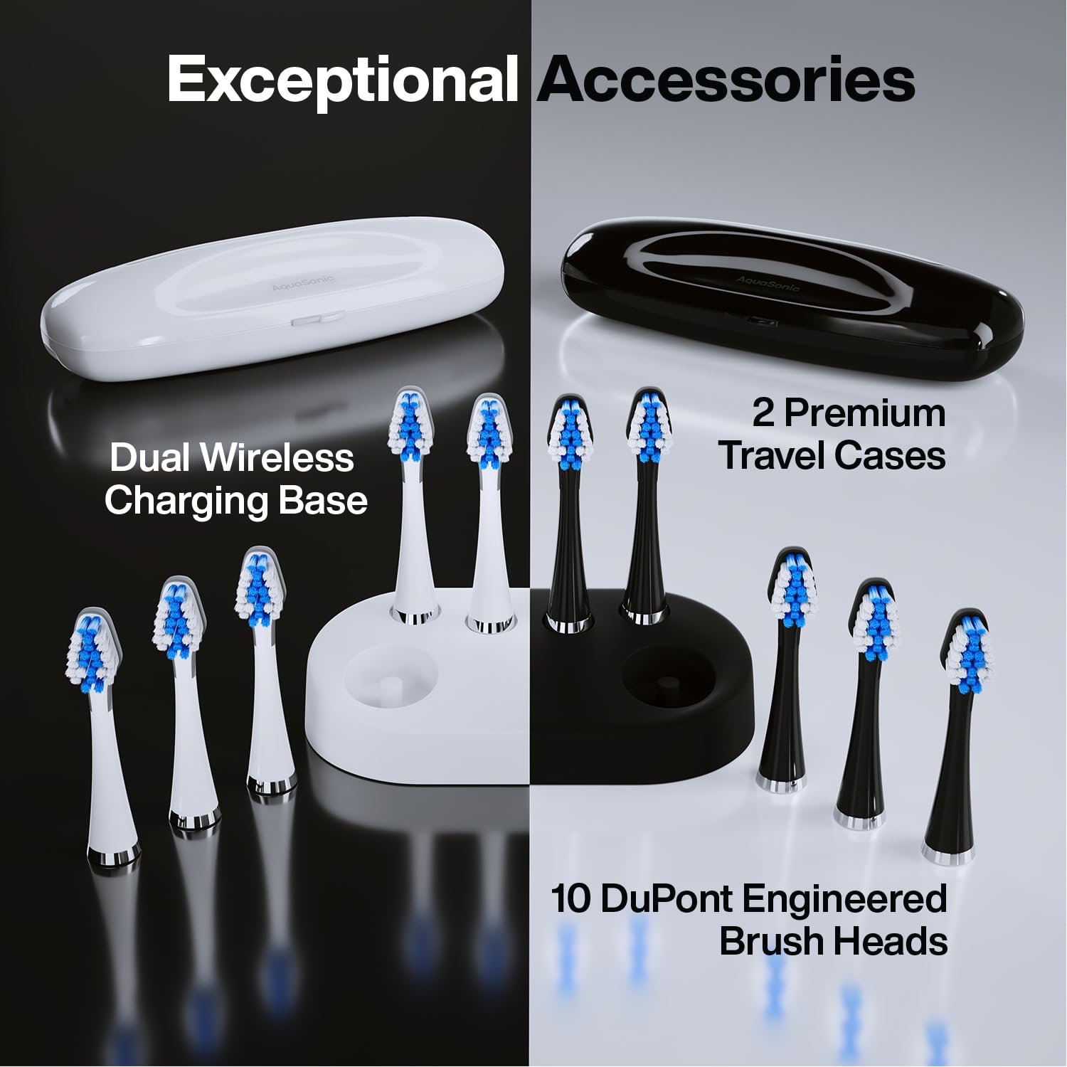 Duo Dual Handle Electric Toothbrush Set – Ultra Whitening – White & Black – Wireless Charging – Timer – Waterproof