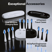 Duo Dual Handle Electric Toothbrush Set – Ultra Whitening – White & Black – Wireless Charging – Timer – Waterproof