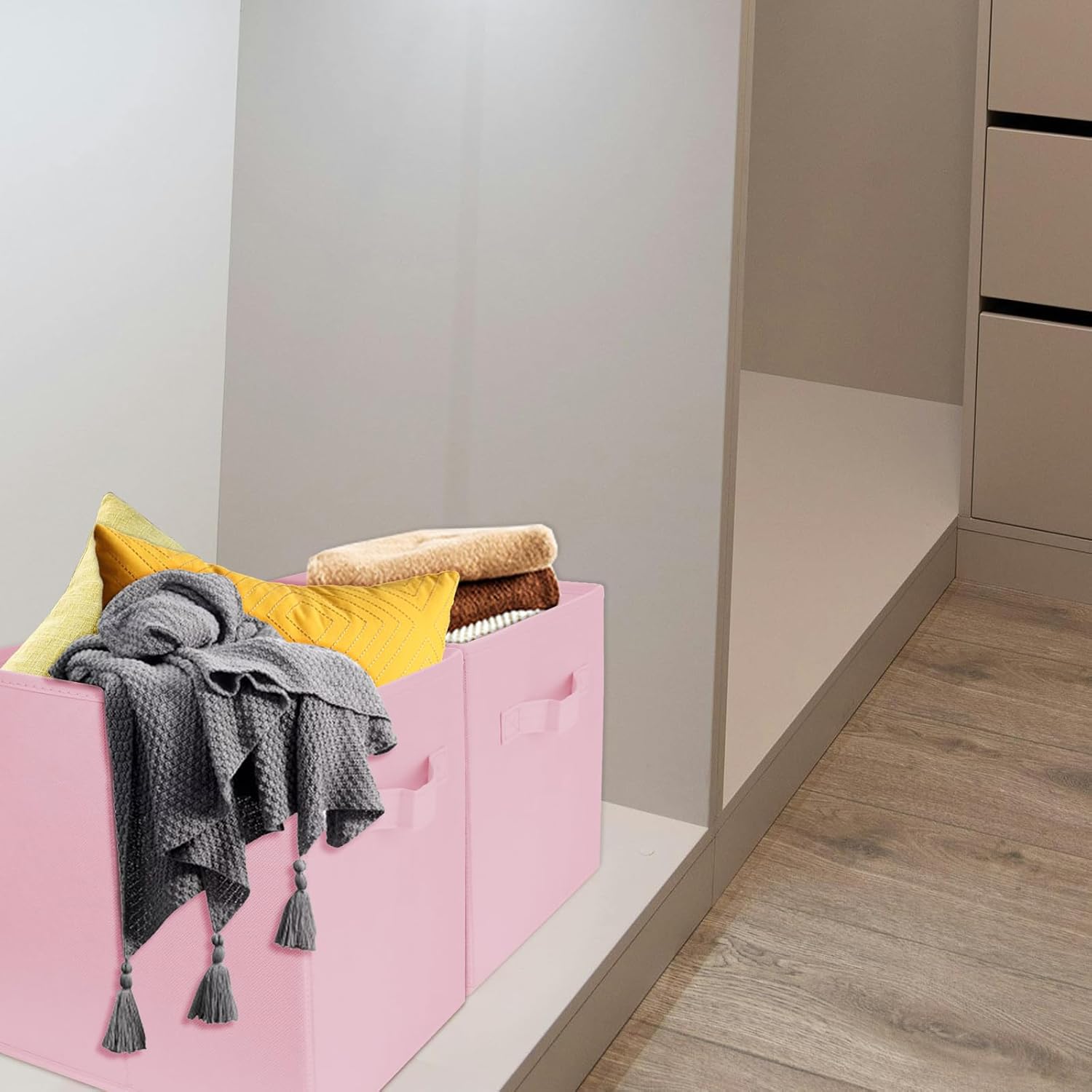 Zuihug 2-Piece 10.5" Collapsible Storage Cubes – Foldable Fabric Bins for Closet, Shelves, and Office Organization – Pink