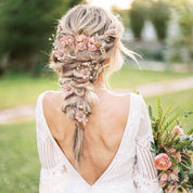 5-Piece Bridal Flower Hair Pins – Cherry Blossom Pink Crystal Pearl Hair Accessories with Rhinestones for Wedding Updos