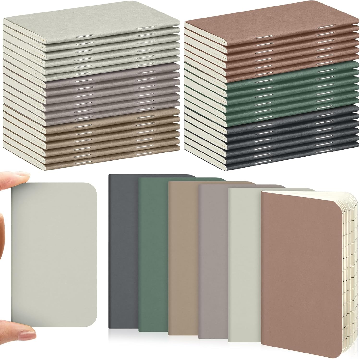 36 Pcs Pocket Notebook Mini Journal 2.5" x 4" – Kraft Paper Notepad Bulk, Softcover Memo Diary for Students, Travelers, School (Dark Color, Blank Cover)