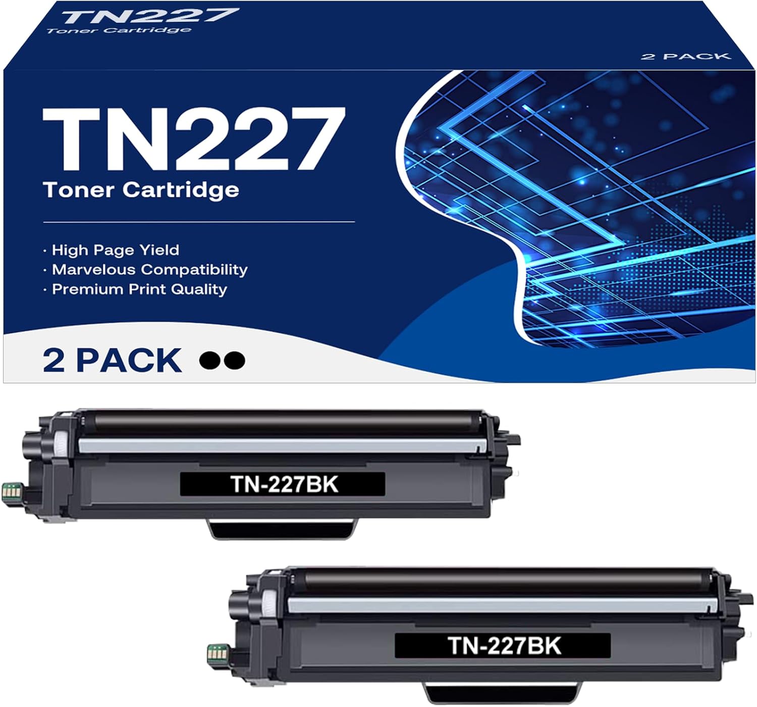 TN 227 Toner Cartridge Replacement for Brother – TN227/TN223 Black – Compatible with MFC-L3770CDW, MFC-L3750CDW, MFC-L3710CW, HL-L3210CW Printers – 2-Pack – NOB