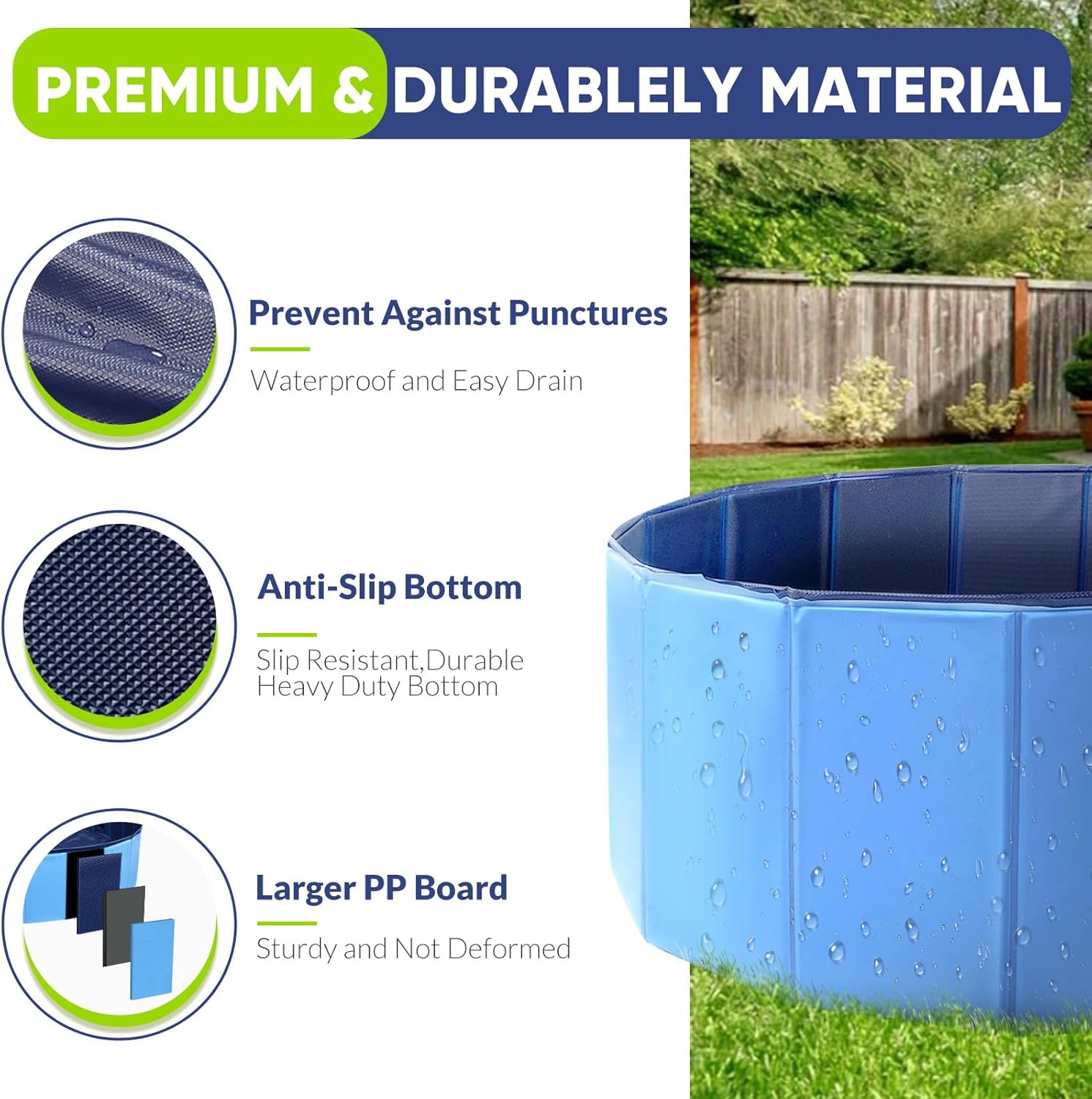 PUPTILY Foldable Dog Pool – 32" x 8" Collapsible Pet Swimming Tub with Drain