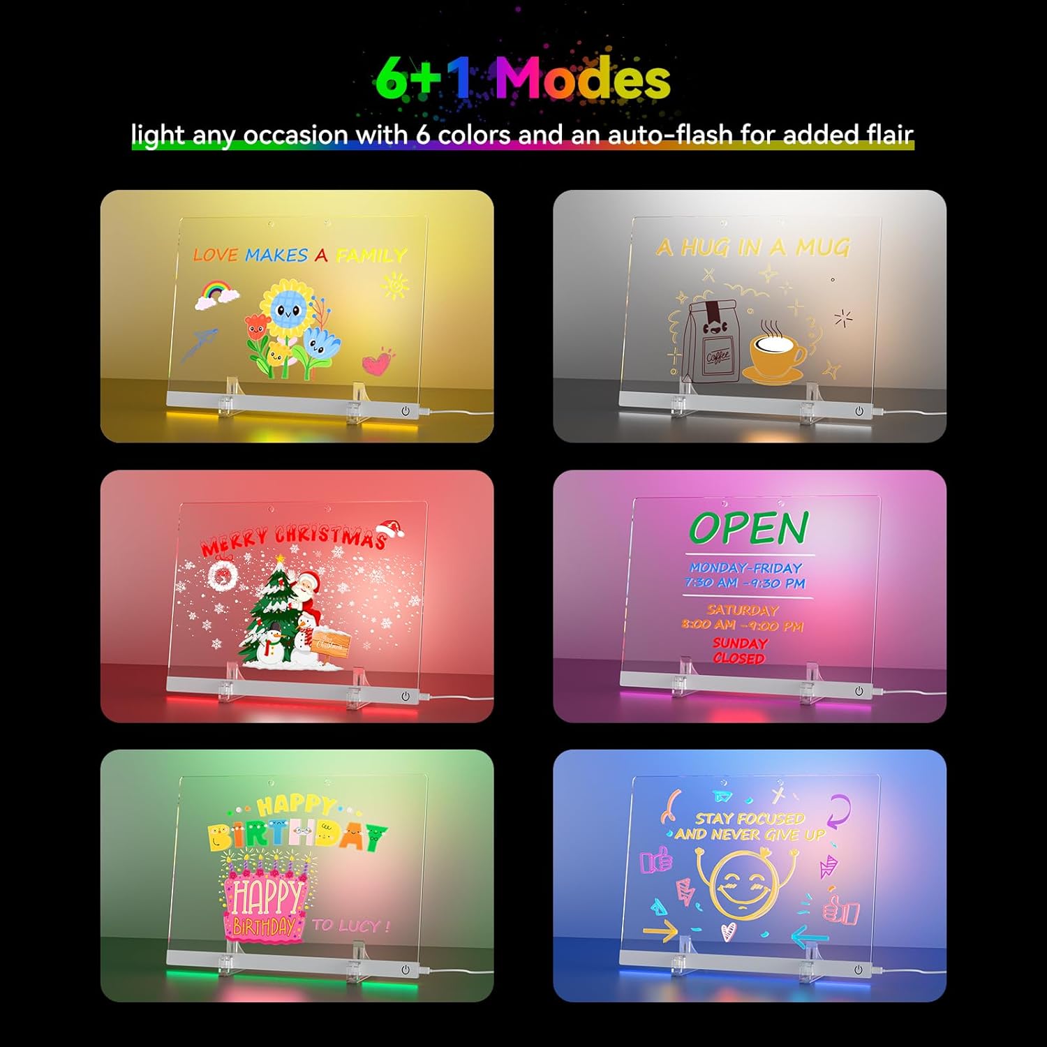 BALLKIND Dry Erase Board with Light – 13.7"x10" LED Neon Glow Message Board with Touch Control, Stand & 7 Markers – White Memo Night Light for Room, Office, Store, or Gift