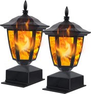 Dynaming Solar Flame Post Cap Lights – 2 Pack Outdoor Waterproof LED Lanterns for 4x4, 5x5, 6x6 Wooden Fence Posts – Flickering Flame, Solar Powered, Garden Patio Deck Light