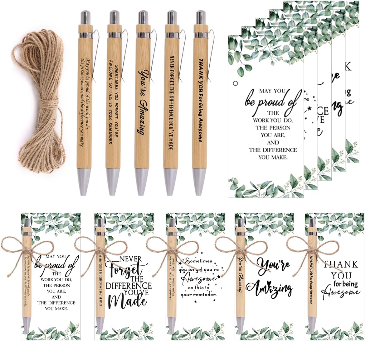 30 Sets Employee Appreciation Gifts – Motivational Bamboo Pens with Thank You Cards for Teachers, Students, Coworkers & Teams