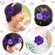 Topbuti Purple Rose Hair Clips – 4-Pack Fabric Flower Hairpins & Brooches for Women and Girls, 2 Sizes