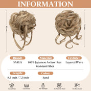 SARLA 2PCS Messy Bun Hair Pieces with Detachable Claw Clip – Wavy Curly Synthetic Updo Hairpieces with Tendrils, Sand