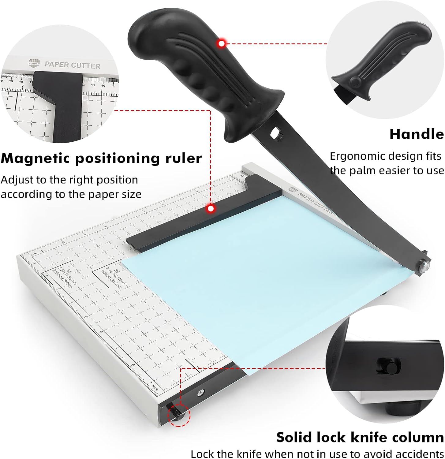 ZEQUAN Guillotine Paper Cutter – 12-Inch Heavy Duty Paper Trimmer with Safety Blade Lock, 12 Sheet Capacity – Metal Paper Slicer for Office, Home, and School