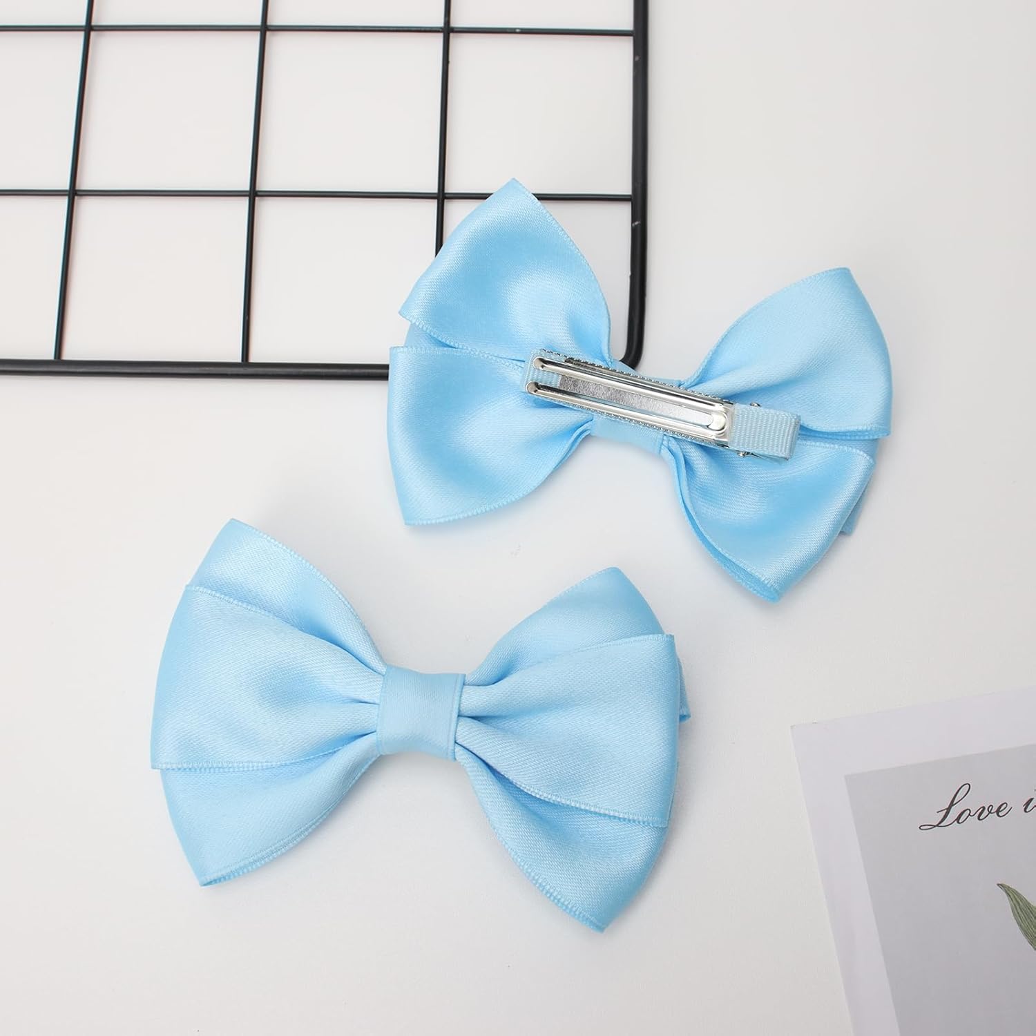 Zolyco 4.5" Hair Bows for Women & Girls – Thick Ribbon Boutique Alligator Clips, Double Bow Design Hair Accessories – 2 Pcs (Light Blue)