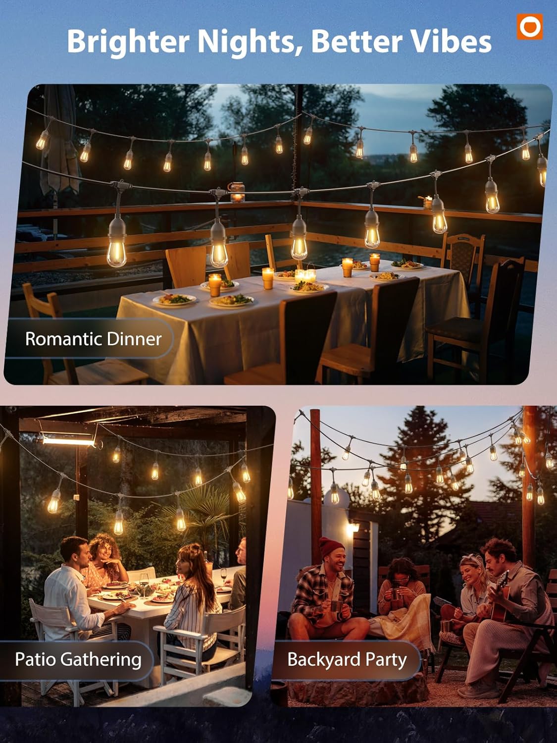 Addlon 48FT LED Outdoor String Lights – Edison-Style Shatterproof Bulbs, Dimmable & Waterproof – Commercial Grade Patio Lights for Garden