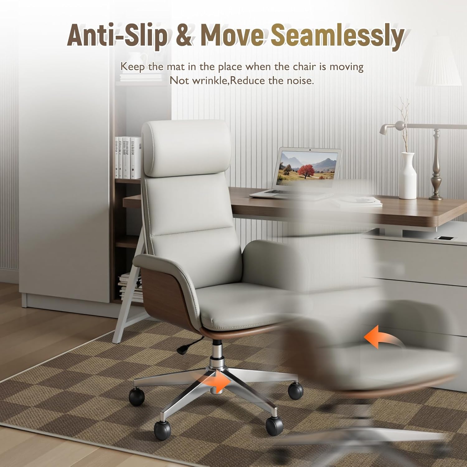 Anidaroel 48"x60" Chair Mat for Hardwood & Tile Floors – Anti-Slip Desk Chair Rug for Home Office, Large Rectangular Floor Protector for Rolling Chairs, Rice Coffee-2 / Check