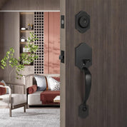 Haidms Matte Black Front Door Handle and Deadbolt Set – Heavy Duty Entry Lockset with Reversible Lever – Single Cylinder Lock – Modern Exterior Door Hardware