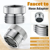 Faucet Adapter with Aerator – Sink Faucet to Garden Hose Adapter, 3/4" GHT Thread, Brass Chrome-Plated Connector
