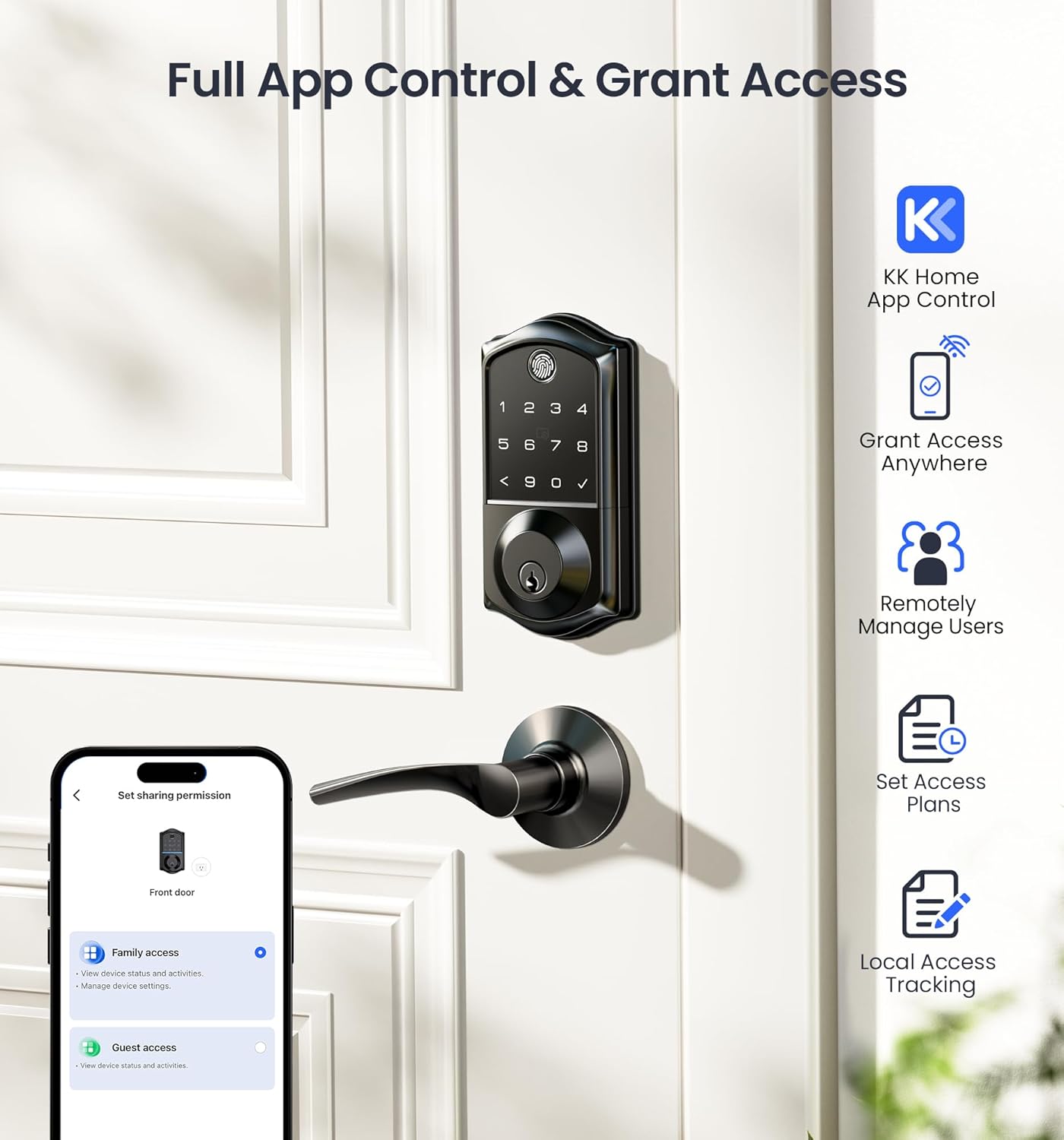 VE017 Fingerprint Smart Door Lock – 7-in-1 Keyless Entry with App Control, Biometric, Touchscreen Keypad, Auto Lock – Matte Black