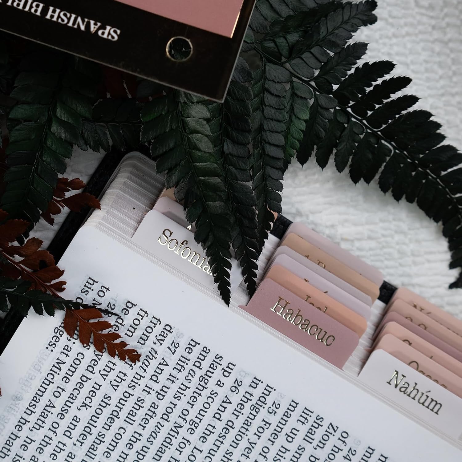 Spanish Laminated Bible Tabs – 80 Large Print Repositionable Tabs with Gold Foil Lettering – Easy-to-Apply Bible Index Tabs for Men & Women