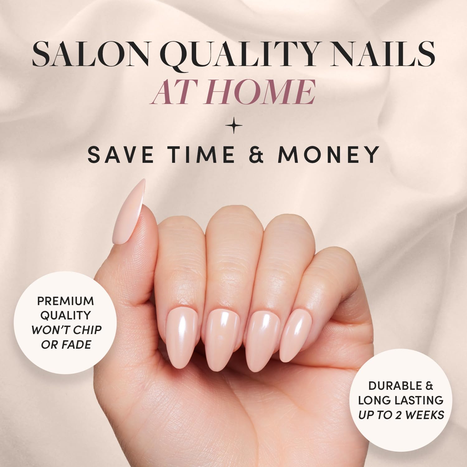 Glamnetic Press On Nails - Los Angeles – Solid Opaque Blush Nude Pink Short Almond Nails in Glazed Finish, Reusable 30 Nail Kit (15 Sizes)