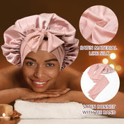Satin Hair Bonnet with Wide Tie Band – Silk Sleeping Cap for Women & Girls, Light Pink