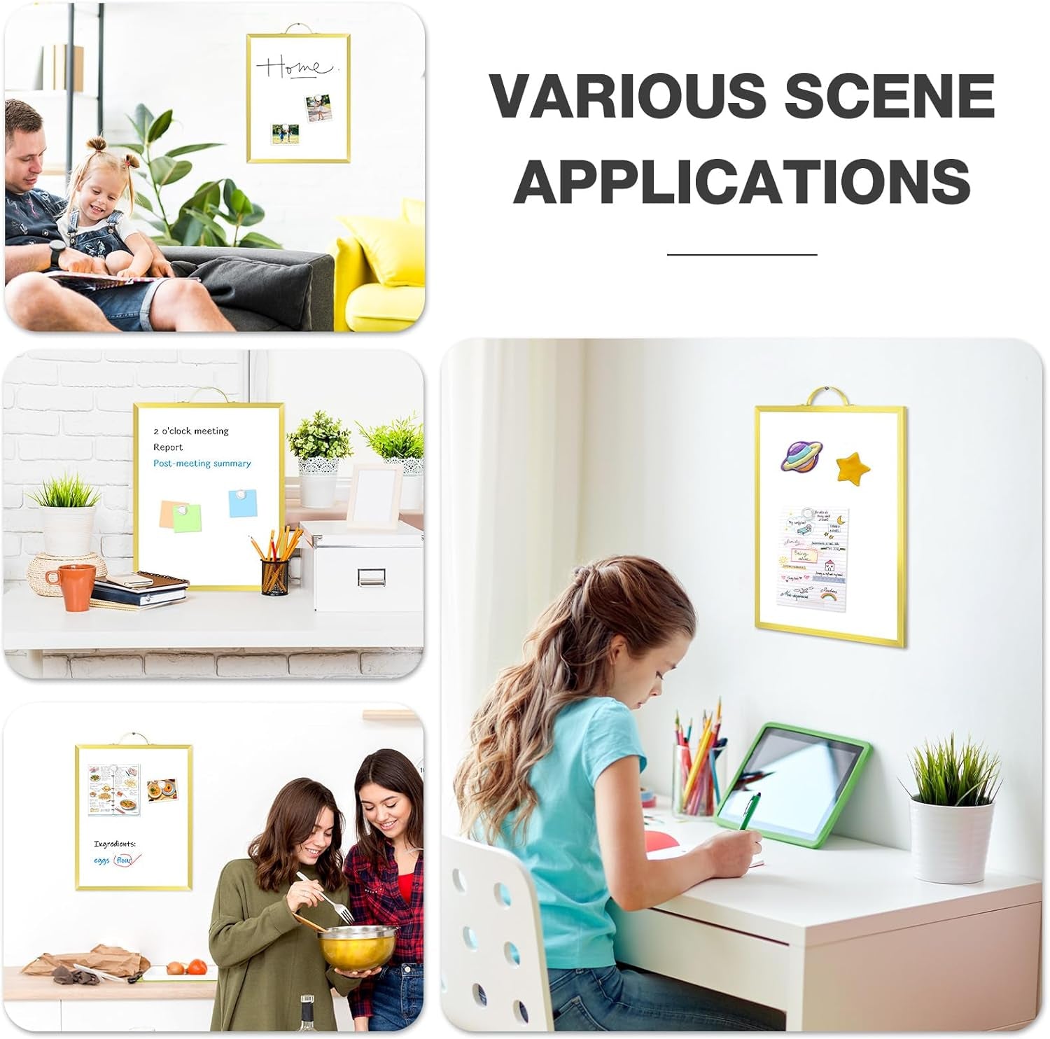 Double-Sided Magnetic White Board Dry Erase Board, 14"x11" Hanging Portable Whiteboard for Wall – Gold