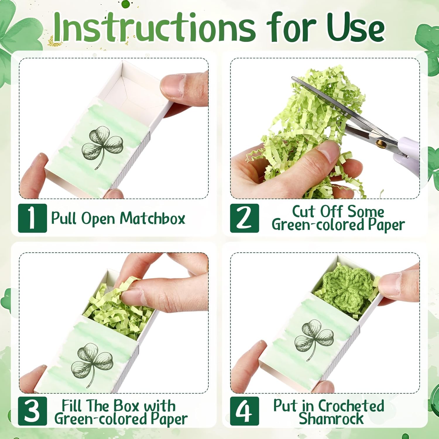 Wettarn 24 Sets St. Patrick's Day Crochet Shamrock Gifts – Handmade Lucky Clover with Greeting Box, Irish Day Party Favors & Decorations