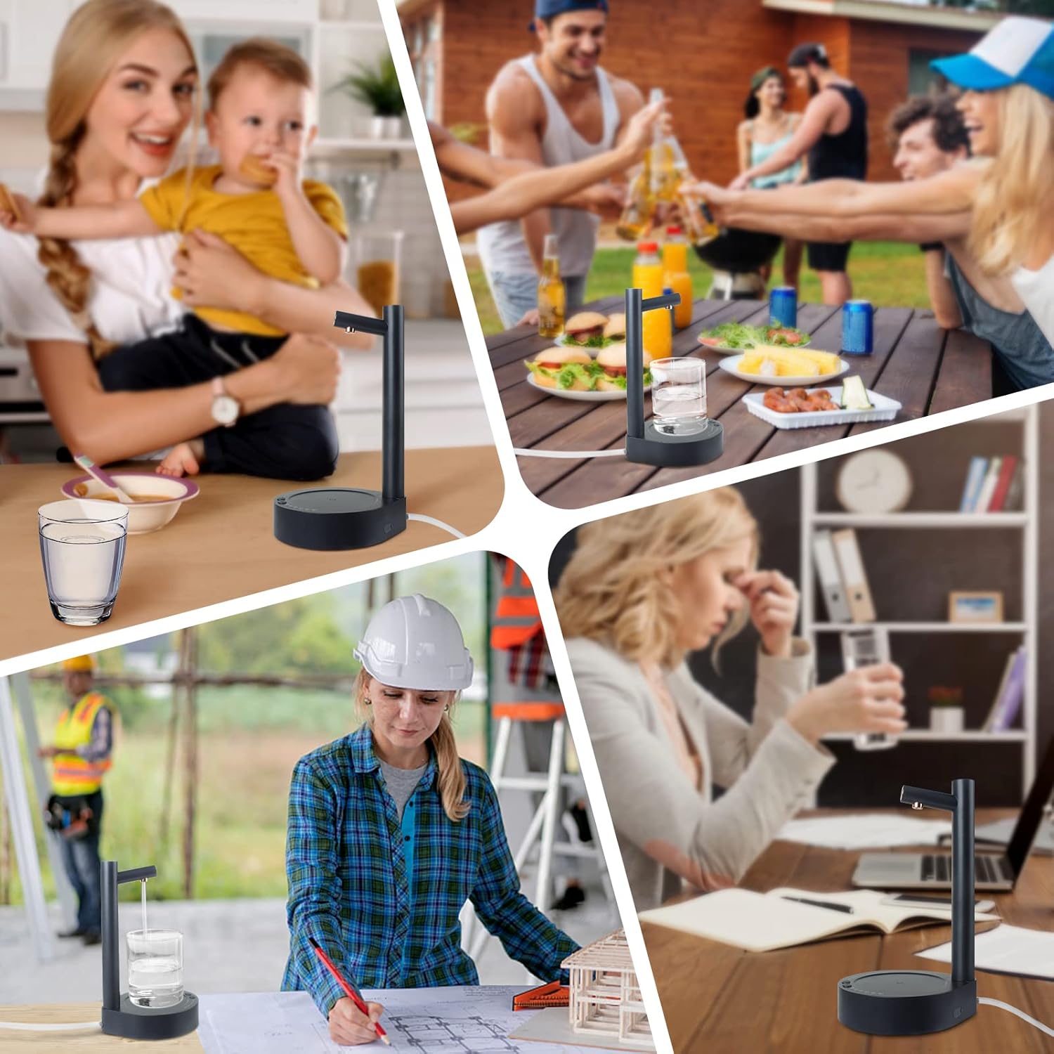 Desktop Water Bottle Dispenser – Portable Electric Water Pump for 5 Gallon & Universal Bottles – USB Rechargeable – Dark Blue