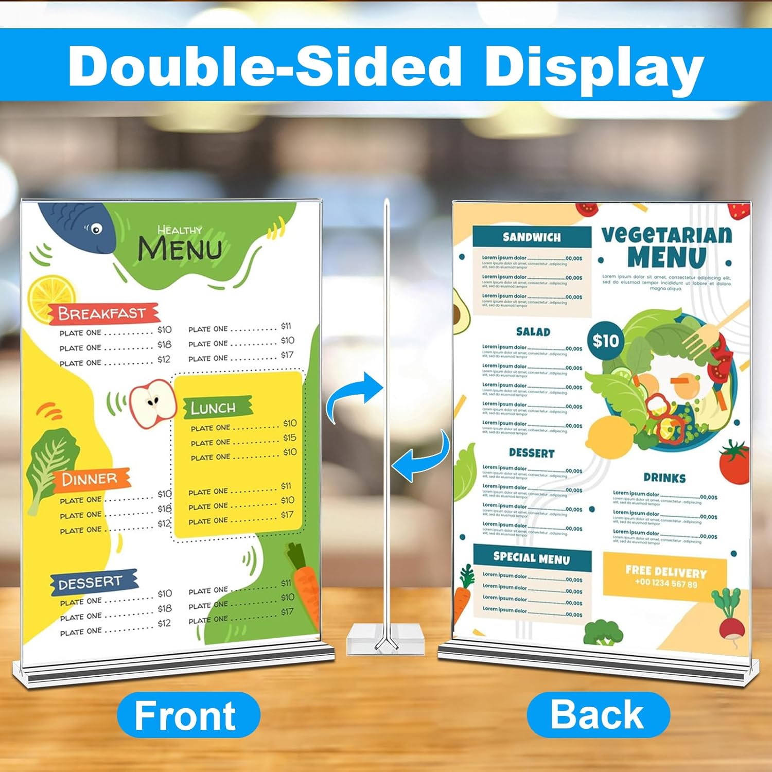 EHWINE Acrylic Sign Holder 8.5 x 11 – 6 Pack Double-Sided Clear Stand-Up Display Frames, Polished Acrylic Tabletop Menu Flyer Paper Holders for Office, Store, Business, Weddings & Events