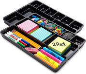 Manaloom Desk Drawer Organizer Tray – 9 Storage Compartments – 2 Pack – Black Plastic Desk Drawer Organizers for Pens, Paper Clips, Sticky Notes & Office Supplies