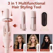 3-in-1 Automatic Curling Iron & Hair Straightener Brush – with Dual Ceramic Barrels