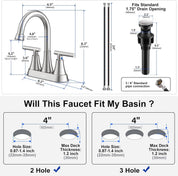 Hurran 4-Inch Brushed Nickel 3-Hole Bathroom Faucet with Pop-Up Drain & Supply Lines – Stainless Steel Centerset Vanity Sink Faucet