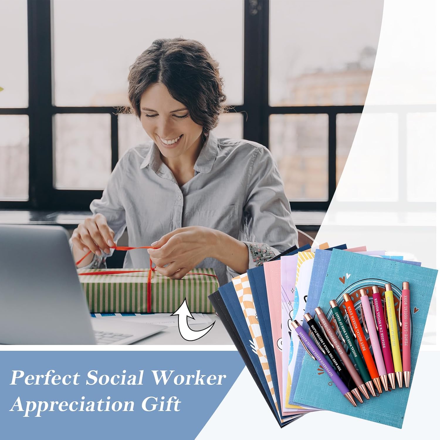18-Piece Social Worker Appreciation Gift Set – Includes 9 Inspirational Notebooks & 9 Pens – Colorful Graduation Gifts