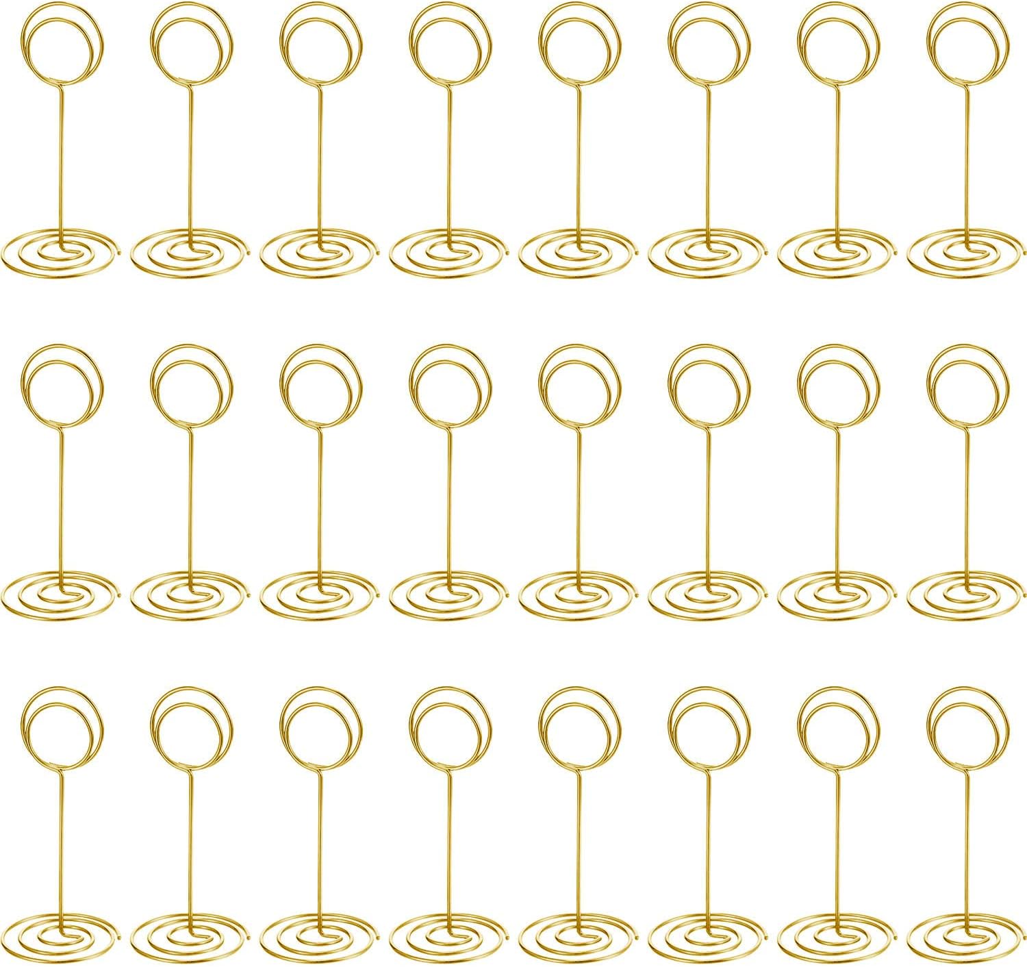 TecUnite 3.35" Gold Table Number Holder – Wire Place Card, Photo, Name, Menu Clip Stand for Events & Centerpieces – Set of 24