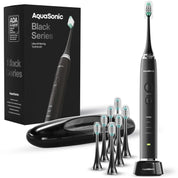 Aquasonic Black Series Ultra Whitening Toothbrush – ADA Accepted Electric Toothbrush with 8 Brush Heads & Travel Case – 40,000 VPM Motor, Wireless Charging, 4 Modes & Smart Timer
