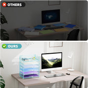 Marbrasse 6-Tier Paper Organizer – Blue Mesh Letter Tray with Handle – Office Desk File Sorter for A4/Folders