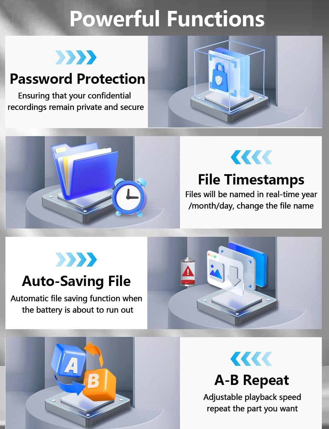 Crosseagle 64GB Digital Voice Activated Recorder – 4552 Hours, Dual MIC, Playback, MP3 Player, TF Card Included