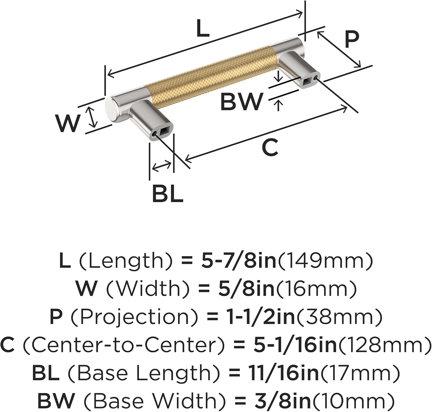 Amerock Esquire 5-1/16" (128mm) Cabinet Pull – Polished Nickel/Champagne Bronze – Pack of 6