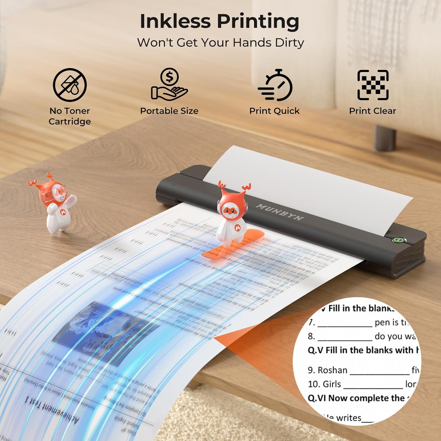 ITP02L Portable Wireless Printer – Bluetooth Travel Printer, Supports 8.5"x11" & A4 Thermal Paper, Compatible with Android & iOS, Black