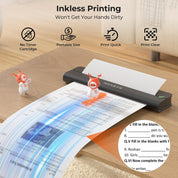 ITP02L Portable Wireless Printer – Bluetooth Travel Printer, Supports 8.5"x11" & A4 Thermal Paper, Compatible with Android & iOS, Black