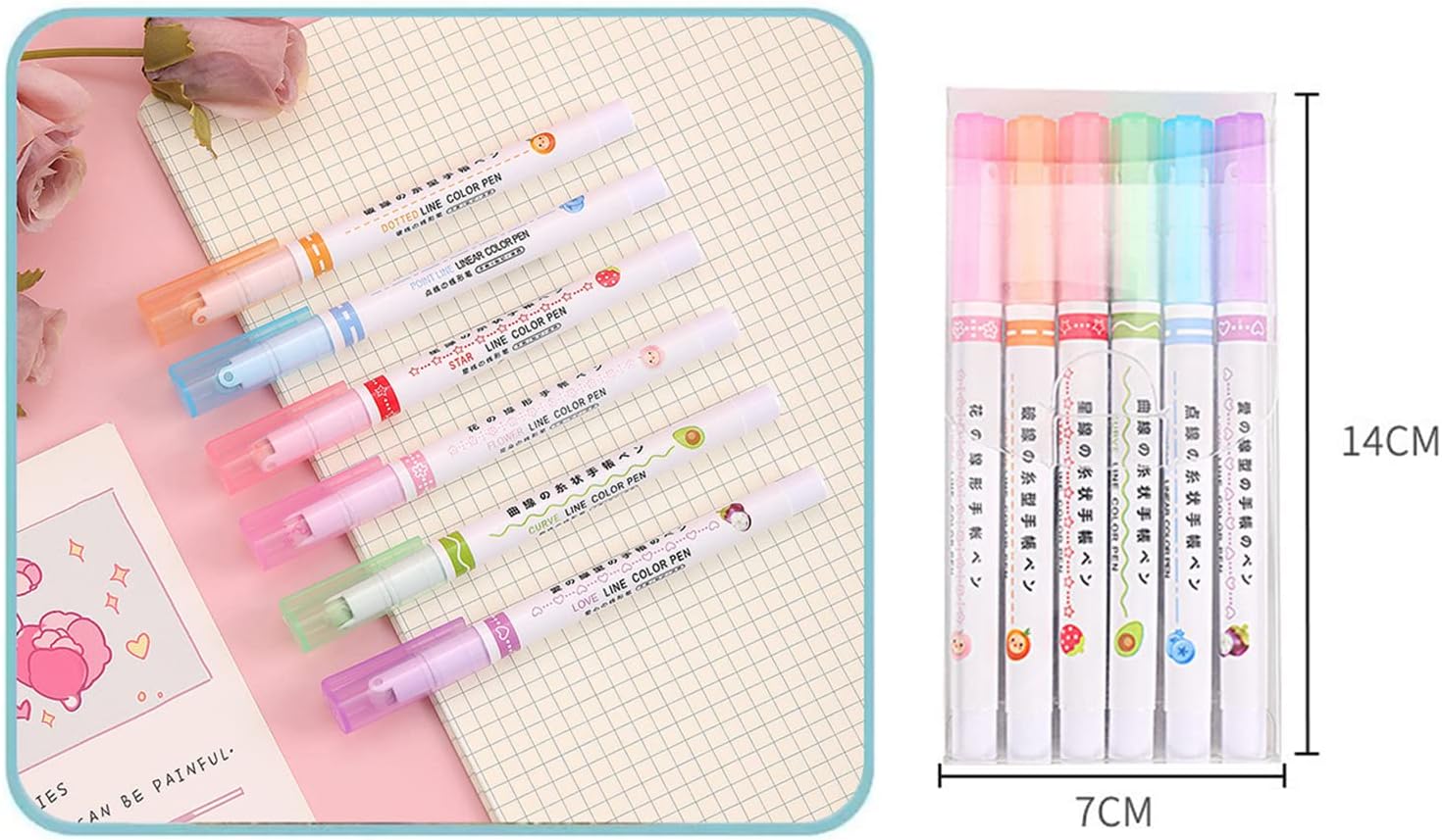 Flownwing Curve Pens and Highlighter Set – 6 Unique Shapes & Colors for Creative Note Taking and Drawing