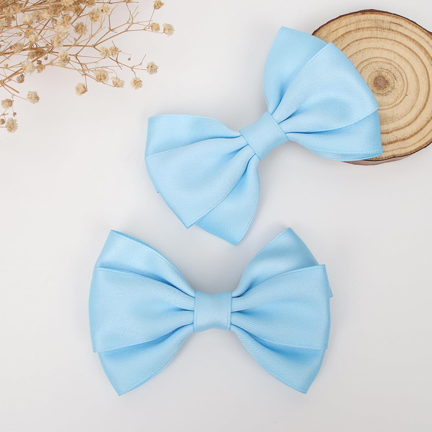 Zolyco 4.5" Hair Bows for Women & Girls – Thick Ribbon Boutique Alligator Clips, Double Bow Design Hair Accessories – 2 Pcs (Light Blue)