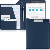 ProCase A4 Clipboard Folder – PU Leather File Organizer with Lid, Document Pockets, and Pen Holder, Dark Blue