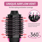4-in-1 Hair Dryer Brush and Styler Volumizer – Black/Pink, Ceramic Titanium Barrel