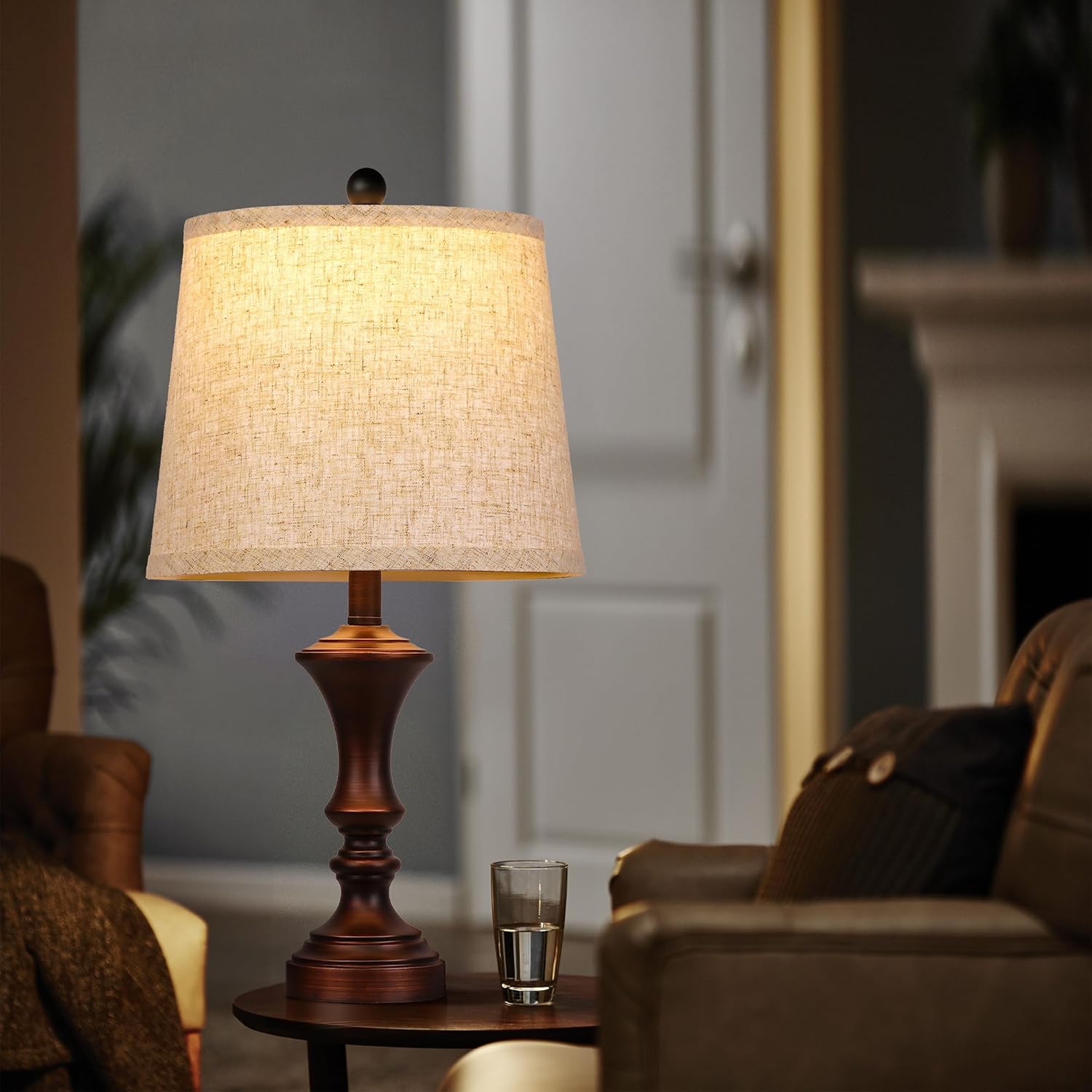 ROTTOGOON Set of 2 Retro Table Lamps – Vintage Bedside Lamps – Retro Brown