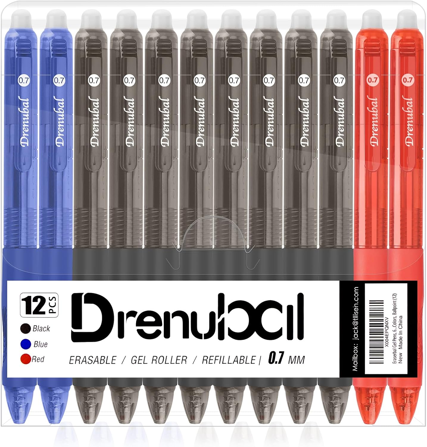 Drenubal 12-Pack Erasable Gel Pens – 0.7mm Black & Blue Ink, Quick-Drying, Comfort Grip, Multicolor Set for School, Office