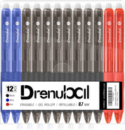 Drenubal 12-Pack Erasable Gel Pens – 0.7mm Black & Blue Ink, Quick-Drying, Comfort Grip, Multicolor Set for School, Office