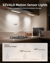 EZVALO 2-Pack Under Cabinet Motion Sensor Lights – 98 LED Rechargeable, Magnetic Mount, Dimmable with 3 Color Temperatures – Silver