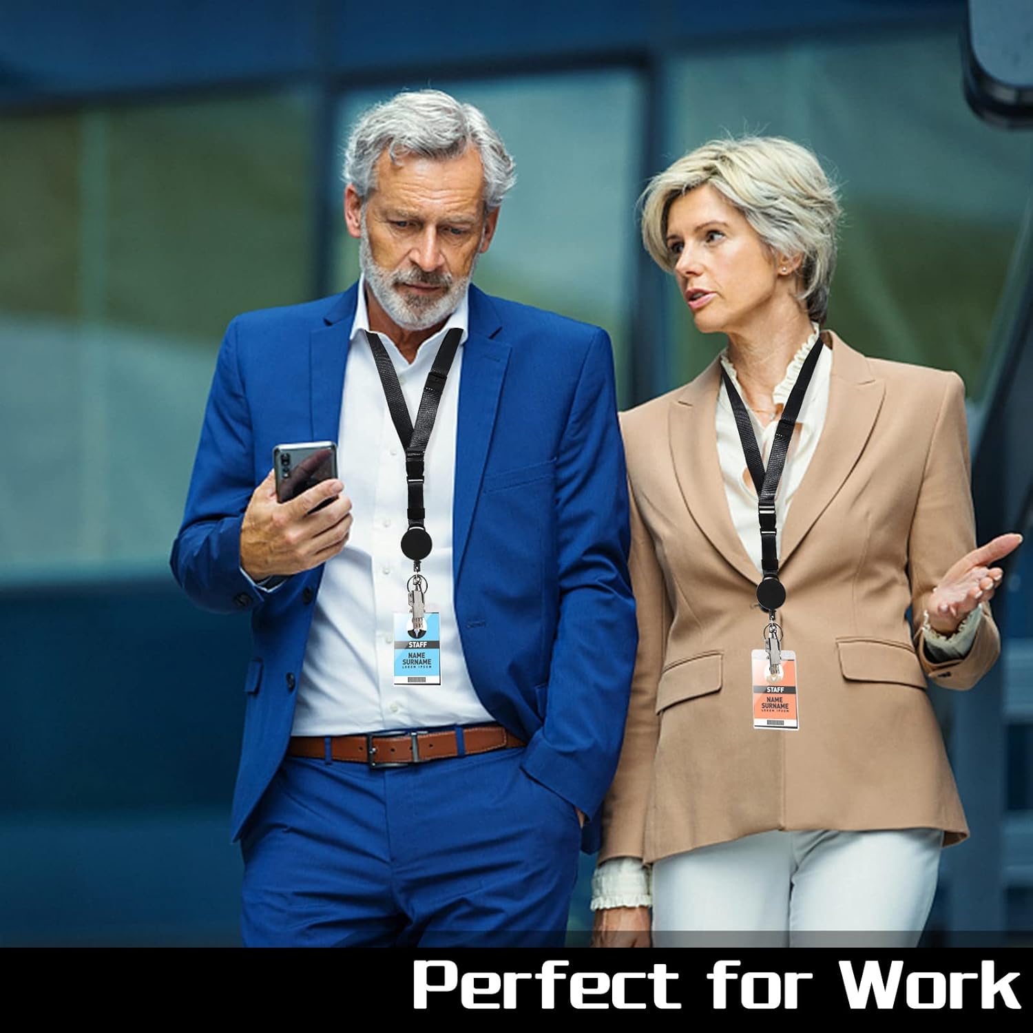 Heavy Duty Retractable Lanyard – Breakaway Lanyard for ID Badges & Keys, Retractable Keychain with Upgraded Carabiner, Key Ring, and 2-Card Holder (Matte Black)