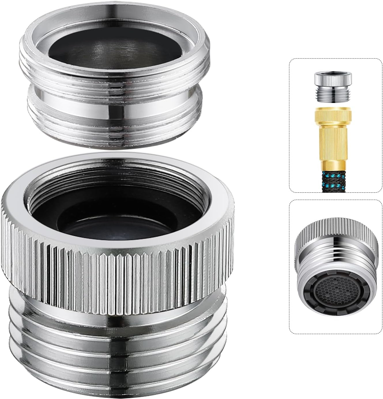 Faucet Adapter with Aerator – Sink Faucet to Garden Hose Adapter, 3/4" GHT Thread, Brass Chrome-Plated Connector