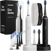 Duo Dual Handle Electric Toothbrush Set – Ultra Whitening – White & Black – Wireless Charging – Timer – Waterproof