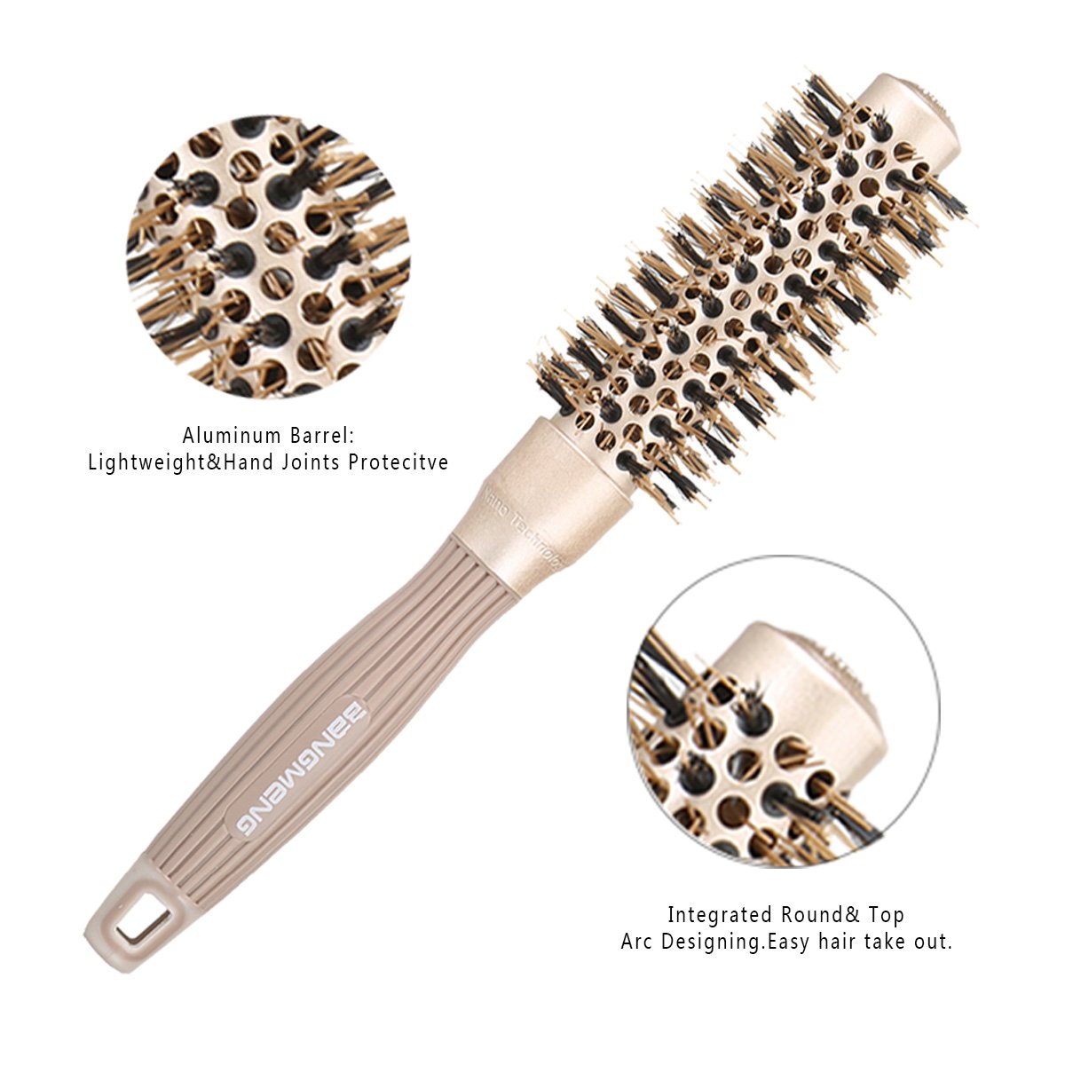 BANGMENG Round Brush Boar Bristles for Straightening, Curling & Drying – 1.7 Inch