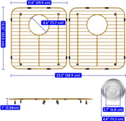 Sink Protectors for Kitchen Sink – Universal Double Bowl Bottom Grid, Offset Drain, Golden Stainless Steel, 11.6" x 13.12", 2-Pack